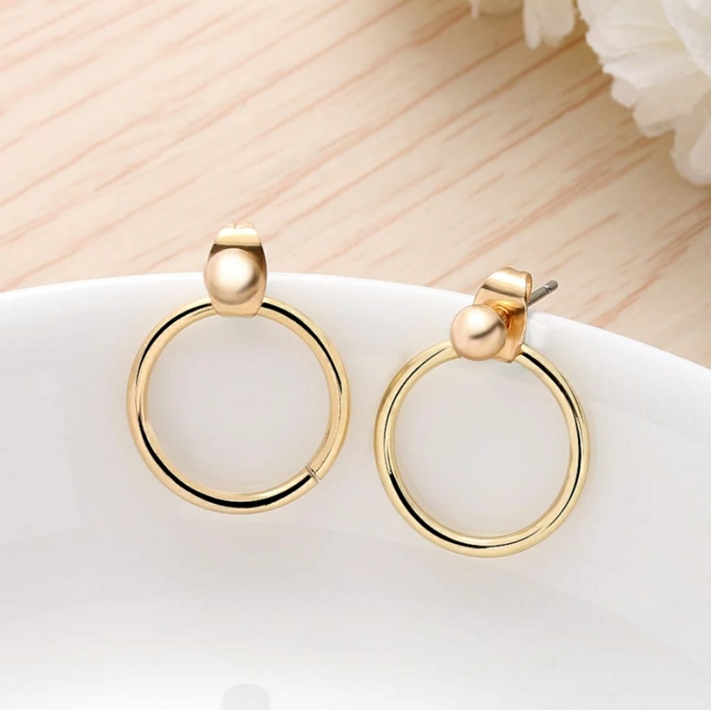 Gold Tone Ball Circle Jacket Stud Earrings - Picture 4 of 8